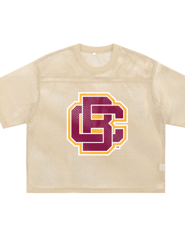 Cream mesh jersey with a Bethune-Cookman University BCU logo