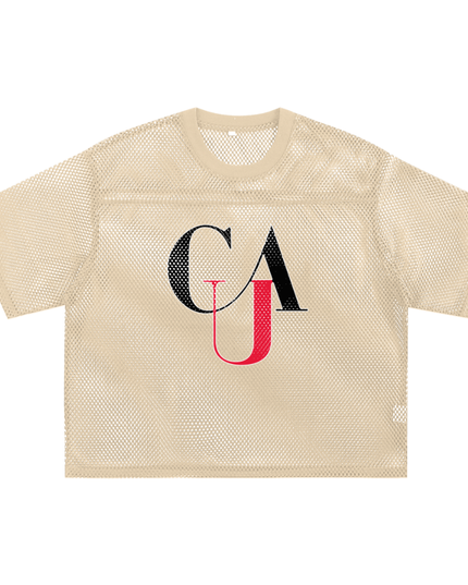 Cream mesh jersey with 'CAU' Clark Atlanta University logo 